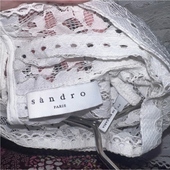 Sandro Paris White Ivory Lace High Neck Sheer Long Sleeve Blouse Classic - Picture 3 of 8